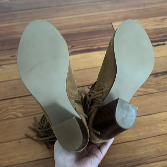 Steve Madden Tan Suede Fringe Heeled Boots - Picture 7 of 12
